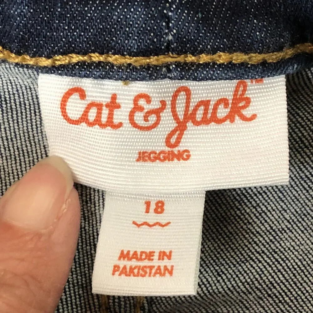 ⁠Cat & Jack Girls Jeggings Dark Vintage Blue Distressed Denim Jeans Size 18 NWT